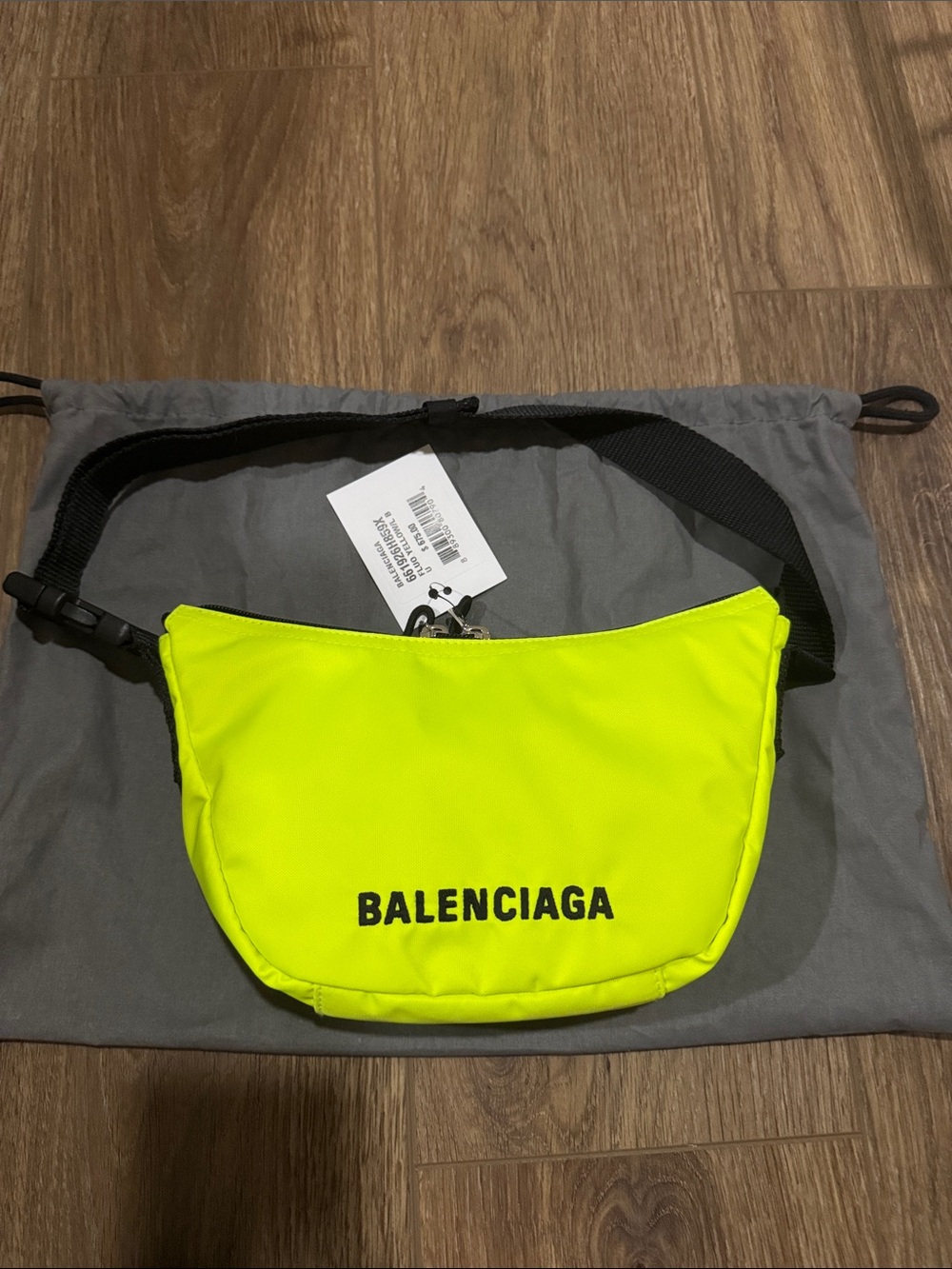Balenciaga Neon Yellow Logo Wheel Bag with Black Strap